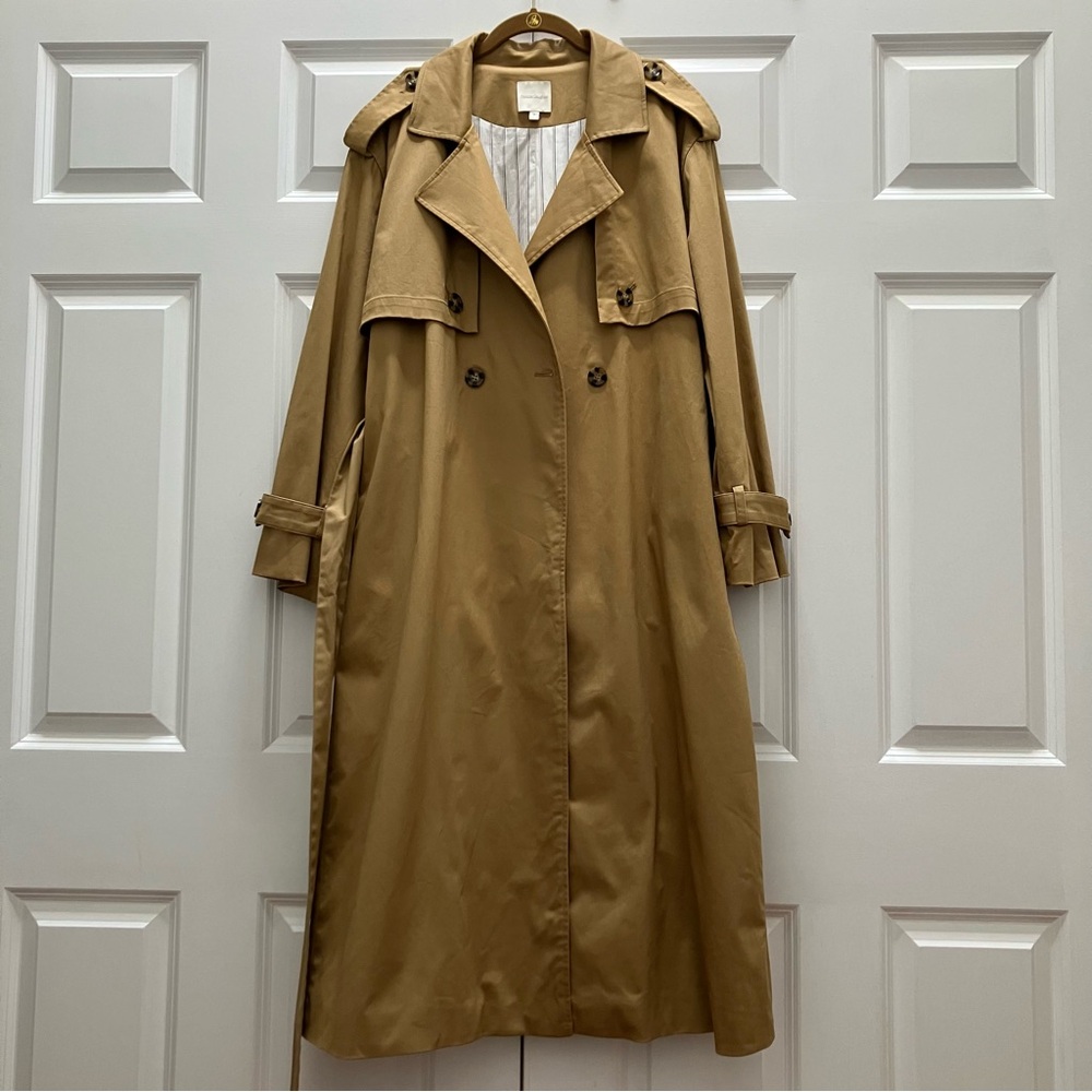Favorite Daughter The Charles Trench Coat Sand Khaki Tan Long Classic Belted M - Picture 8 of 14